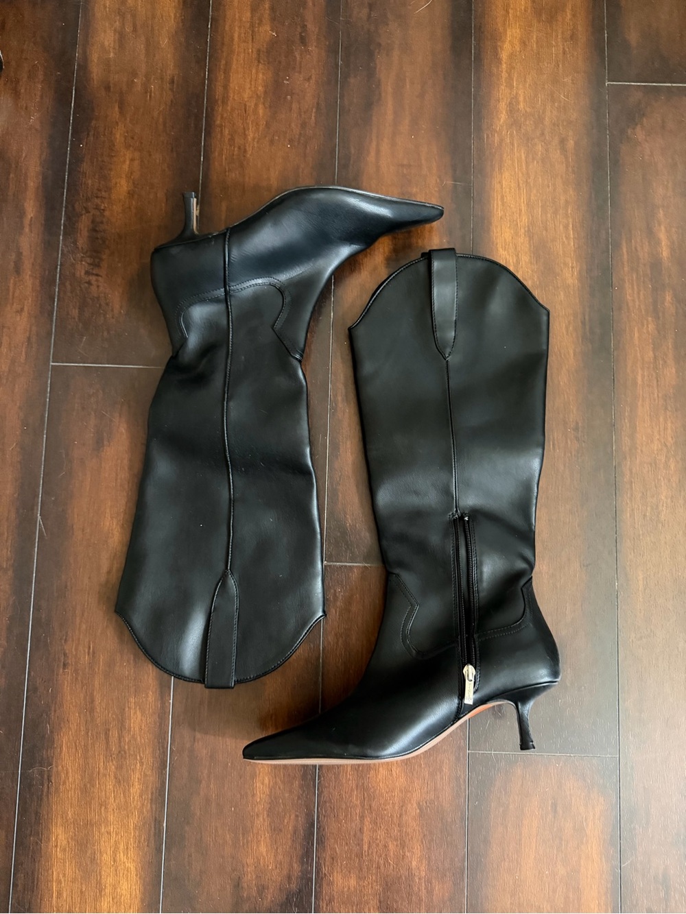 Steven By Steve Madden Black Pointed-Toe Mid-Calf Heeled Boots